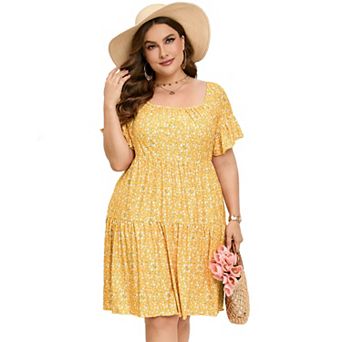 Plus Size Dress Women Square Neck Ruffle Sleeve Summer Dress Plus Size Dress Clothing