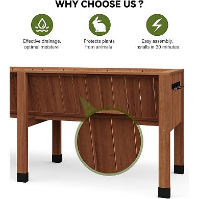 Raised Garden Bed W/Leg For Growing Vegetables&Herbs,Elevated Wood Planter Box Stand W/Hooks