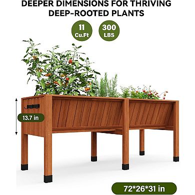 Raised Garden Bed W/Leg For Growing Vegetables&Herbs,Elevated Wood Planter Box Stand W/Hooks