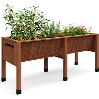 Raised Garden Bed W/Leg For Growing Vegetables&Herbs,Elevated Wood Planter Box Stand W/Hooks