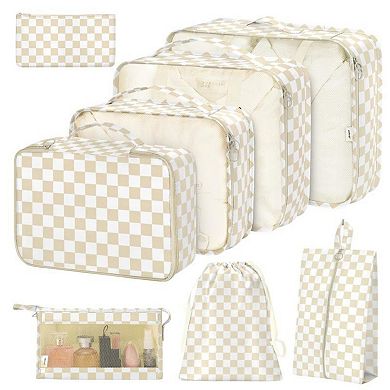 7-Piece Travel Packing Cube Set with Checkered Pattern and Multi-Size Organizers 16x12.5x3.5in