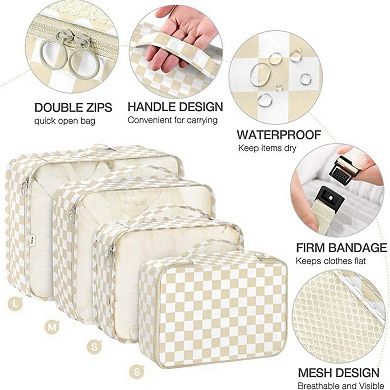 7-Piece Travel Packing Cube Set with Checkered Pattern and Multi-Size Organizers 16x12.5x3.5in
