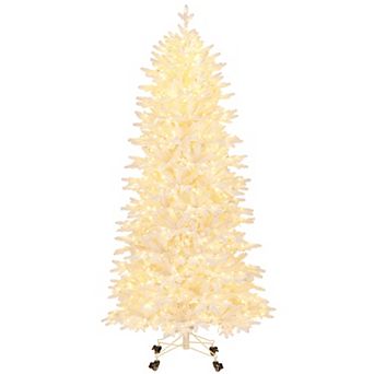 Gymax 7 FT Artificial Xmas Tree w/ 1880 PE PVC Branch Tips 900 Warm White LED Lights