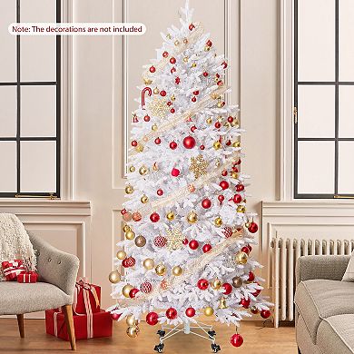 Gymax 7 FT Artificial Xmas Tree w/ 1880 PE PVC Branch Tips 900 Warm White LED Lights