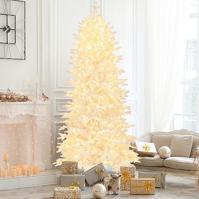 Gymax 7 FT Artificial Xmas Tree w/ 1880 PE PVC Branch Tips 900 Warm White LED Lights