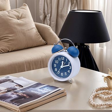 Silent Mechanical Alarm Clock Non-Tick Movement, Classic Dial, Compact Size 3.3"x2.2"x5.1"