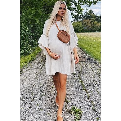 Maternity Raw Edge Bell Sleeve Babydoll Dress