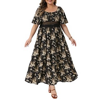 Plus Size Maxi Dress for Curvy Women Square Neck Smocked Back Ruffle Sleeve Summer Floral Dresses