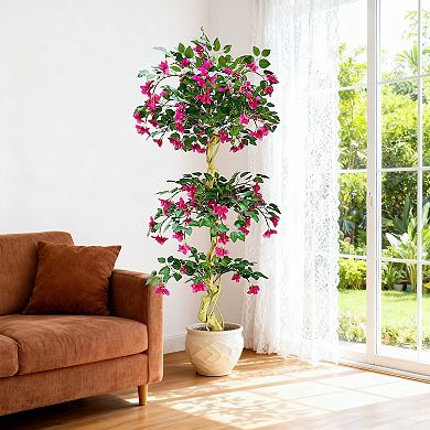 6ft Artificial Bougainvillea Tree, Large Realistic Faux Tree in Pot, with Flowers and Leaves, Decor