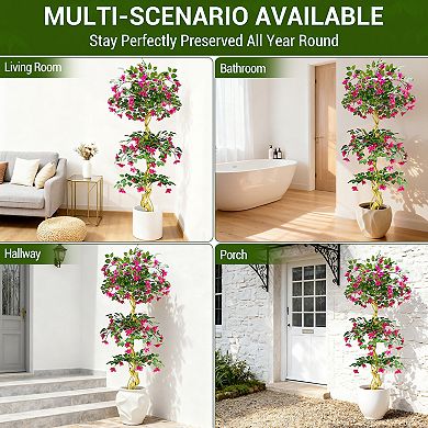 6ft Artificial Bougainvillea Tree, Large Realistic Faux Tree in Pot, with Flowers and Leaves, Decor