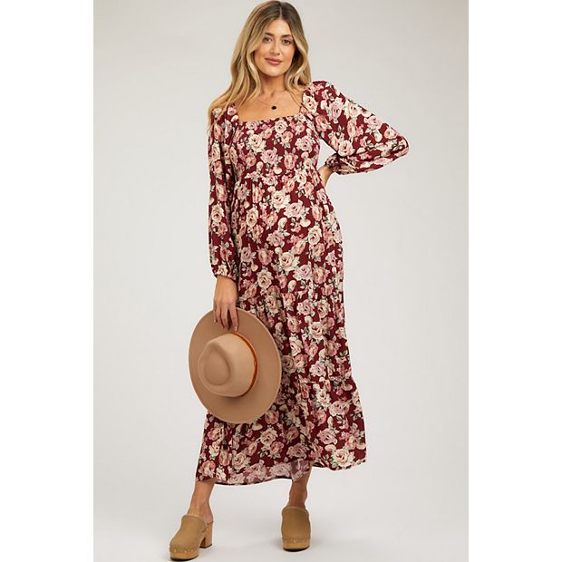 burgundy long dress for women ECB Exclusive: Between the Lines Maxi Dress, Burgundy