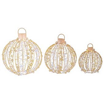 Gymax Set of 3 Christmas Globe Light Hanging Tree Light Ball Decor w/ Steel Frame & LED Lights