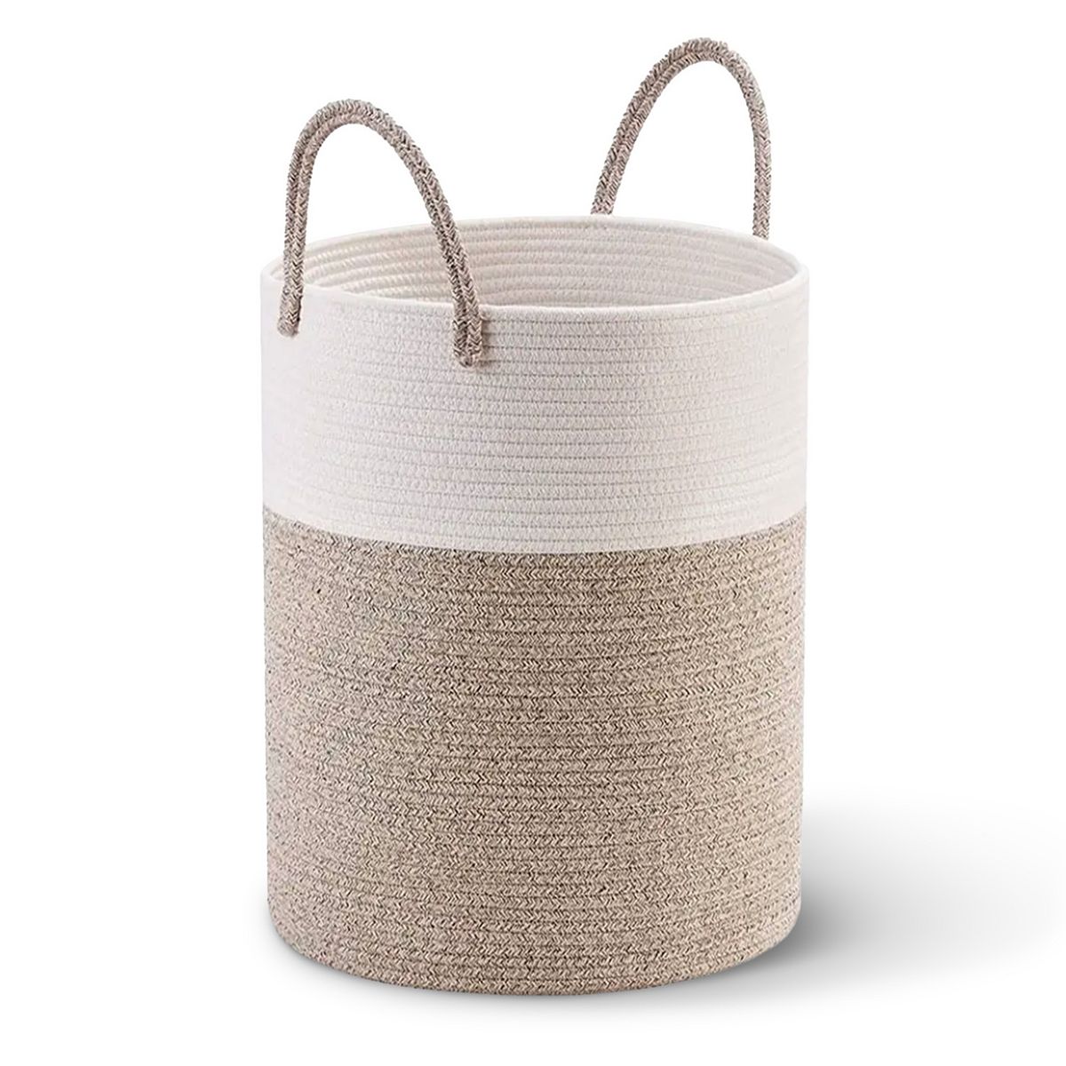 Cheer Collection Large Woven Cotton Laundry Hamper with Durable Handles for Home Storage - 2 Tone Tan