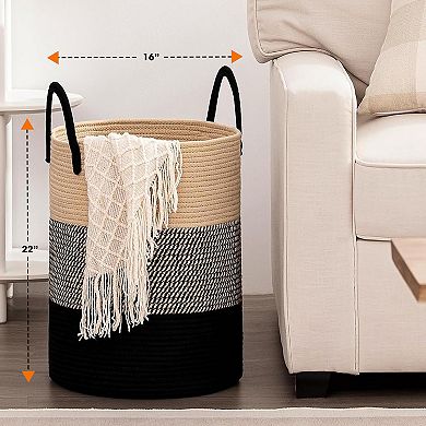 Cheer Collection Large Woven Cotton Laundry Hamper with Durable Handles for Home Storage