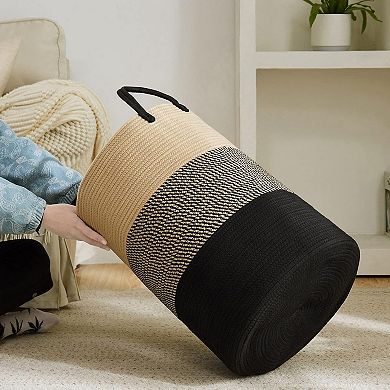 Cheer Collection Large Woven Cotton Laundry Hamper with Durable Handles for Home Storage