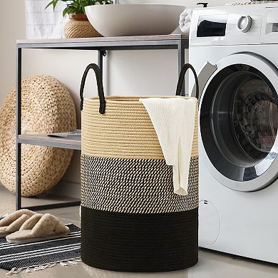 Cheer Collection Large Woven Cotton Laundry Hamper with Durable Handles for Home Storage