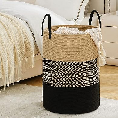 Cheer Collection Large Woven Cotton Laundry Hamper with Durable Handles for Home Storage