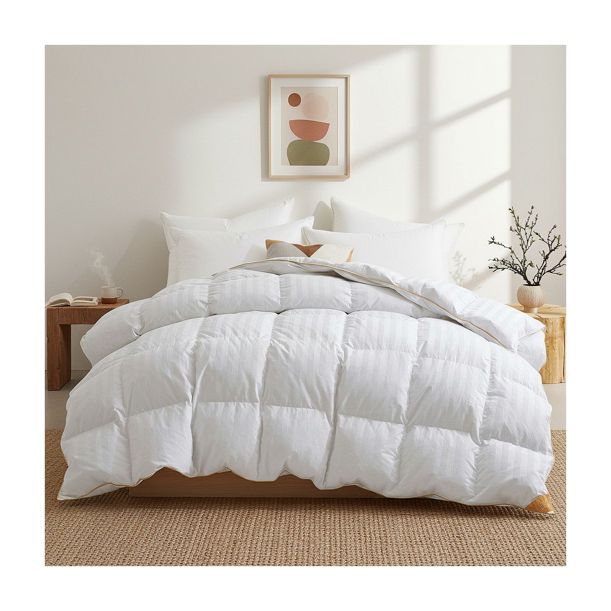 Puredown Hotel Quality White Goose Feather Down Comforter with 500TC 100% Cotton Cover - KING