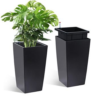 15.7" Tall Planters Set of 2, w/Drainage Holes&Water Level Monitor&Inner Bucket