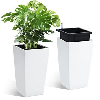 15.7" Tall Planters Set of 2, w/Drainage Holes&Water Level Monitor&Inner Bucket