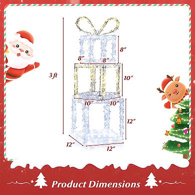 Gymax Outdoor Set of 3 Pre-Lit Christmas Present Box Lights w/Warm & Cold White LED Lights