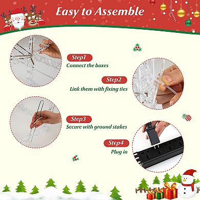 Gymax Outdoor Set of 3 Pre-Lit Christmas Present Box Lights w/Warm & Cold White LED Lights