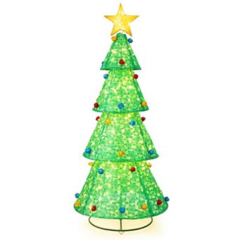 Gymax 6.5 FT Pre-Lit Christmas Tree Pop-up Christmas Tree w/ 200 LED Lights Top Starlight