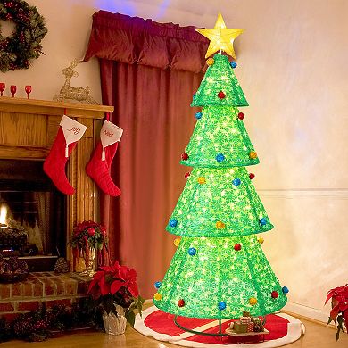 Gymax 6.5 FT Pre-Lit Christmas Tree Pop-up Christmas Tree w/ 200 LED Lights Top Starlight