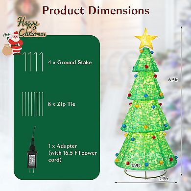 Gymax 6.5 FT Pre-Lit Christmas Tree Pop-up Christmas Tree w/ 200 LED Lights Top Starlight