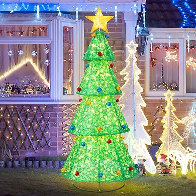 Gymax 6.5 FT Pre-Lit Christmas Tree Pop-up Christmas Tree w/ 200 LED Lights Top Starlight