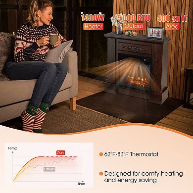 Natural 1400W TV Stand Electric Fireplace Mantel with Remote