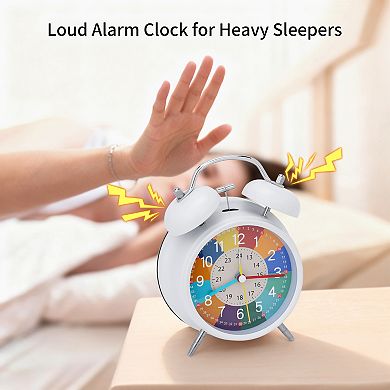 Premium Mechanical Alarm Clock Metal Casing, Nightlight, Silent Operation for Decor 4.3"x2.2"x6.3"