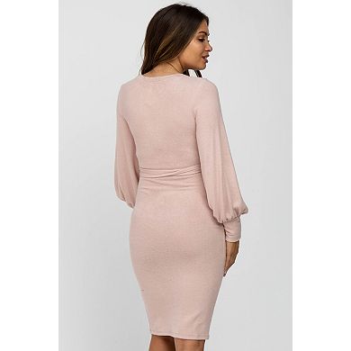 Maternity Soft Brushed Waist Tie Bubble Sleeve Dress