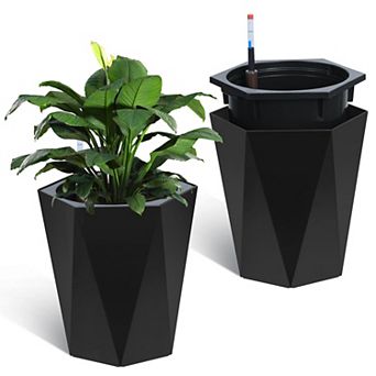 2 pc Outdoor Planter, Self Watering Pots for Plants w/Water Level Monitor& Drainage Hole&Wheels