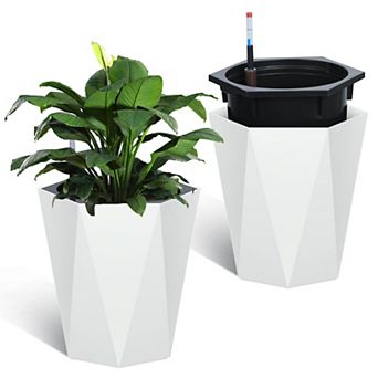 2 pc Outdoor Planter, Self Watering Pots for Plants w/Water Level Monitor& Drainage Hole&Wheels