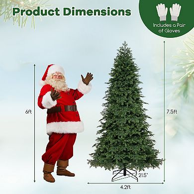 Gymax 7.5 FT Artificial Xmas Tree w/ 1019 PE PVC Branch Tips & Folding Metal Stand