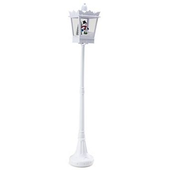 Gymax 8 ft Christmas Streetlight w/ Warm White LED Lights Snowy Effects Santa Scene White