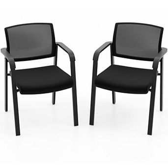 Set of 2 Black Stackable Reception Chairs with Cushioned Seats
