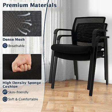 Set of 2 Black Stackable Reception Chairs with Cushioned Seats