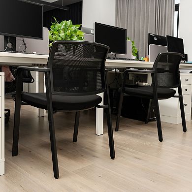 Set of 2 Black Stackable Reception Chairs with Cushioned Seats