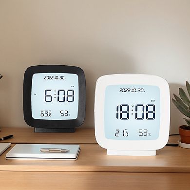 Voice Control Clock with Temperature/Humidity Display, Simple Operation for Bedroom 3.1"x1.6"x3.3"