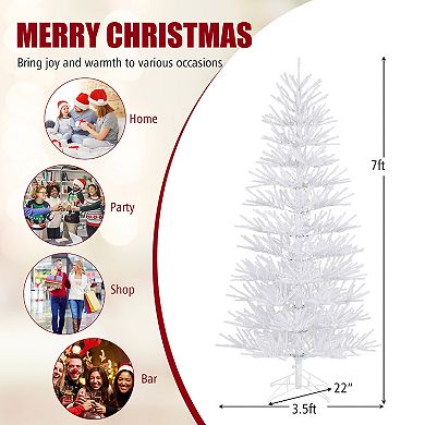 Gymax 7 FT Artificial Xmas Tree Hinged Christmas Tree w/ 820 Coral-Like Branch Tips