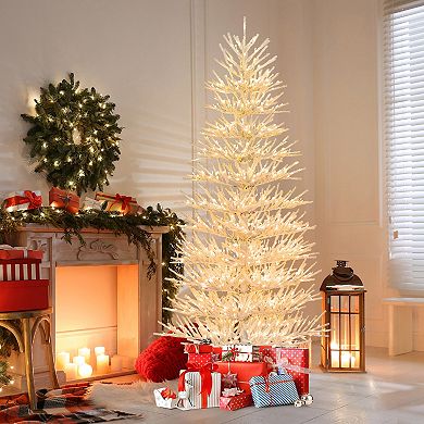Gymax 7 FT Artificial Xmas Tree Hinged Christmas Tree w/ 820 Coral-Like Branch Tips