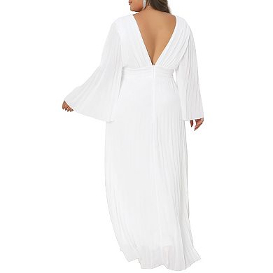 Women's Plus Size Wedding Formal Deep V Neck Long Sleeve Evening Gowns Prom Maxi Dress