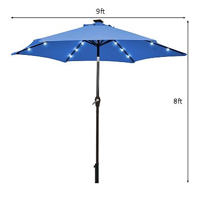 9 Foot Solar LED Lighted Patio Market Umbrella with Tilt Adjustment without Base