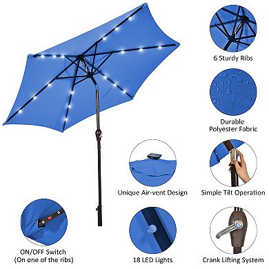9 Foot Solar LED Lighted Patio Market Umbrella with Tilt Adjustment without Base