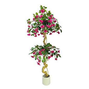 5ft Artificial Bougainvillea Tree, Large Realistic Faux Tree in Pot, with Flowers and Leaves, Decor