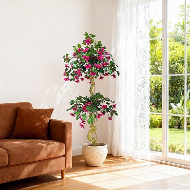 5ft Artificial Bougainvillea Tree, Large Realistic Faux Tree in Pot, with Flowers and Leaves, Decor
