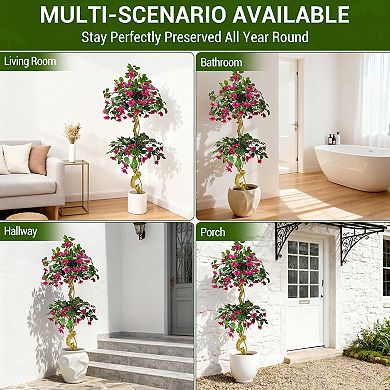 5ft Artificial Bougainvillea Tree, Large Realistic Faux Tree in Pot, with Flowers and Leaves, Decor