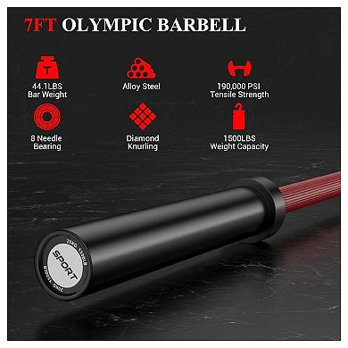 7Ft Olympic Barbell Bar - 45LB Weight Lifting Bar with 1000LB Capacity